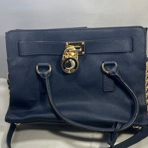 Michael Kors Navy Satchel with Gold Hardware